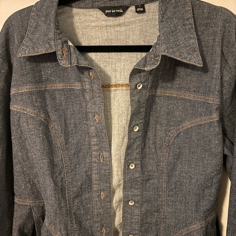 Peace Love World Dark Blue Jean Jacket - Picture 2 of 4